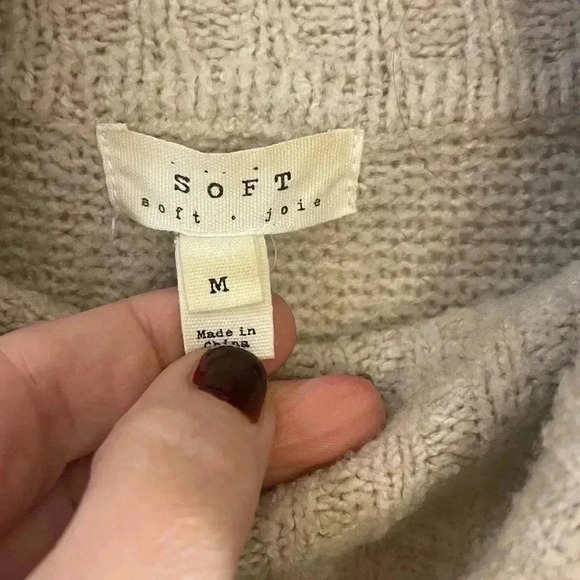 Joie Soft wool blend turtleneck sweater longer length lightweight off white med - Picture 6 of 9